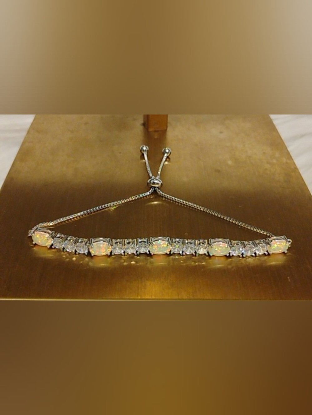 Sterling Silver Fiery Opal & Swarovski Adjustable Bracelet